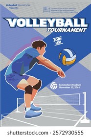 Volleyball Tournament Poster, Championship Sports Event.