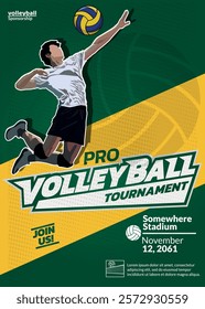 Volleyball Tournament Poster, Championship Sports Event.