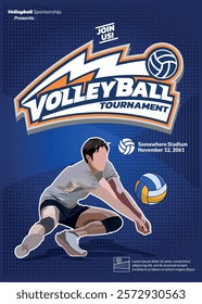 Volleyball Tournament Poster, Championship Sports Event.