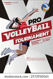 Volleyball Tournament Poster, Championship Sports Event.