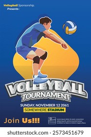 Volleyball Tournament Poster, Championship Sports Event.