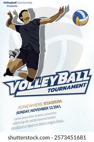 Volleyball Tournament Poster, Championship Sports Event.