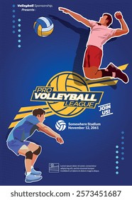 Volleyball Tournament Poster, Championship Sports Event.