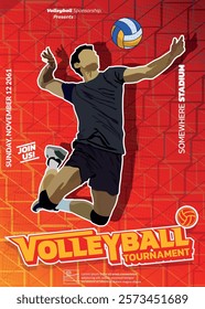 Volleyball Tournament Poster, Championship Sports Event.