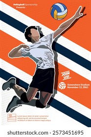 Volleyball Tournament Poster, Championship Sports Event.