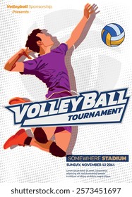 Volleyball Tournament Poster, Championship Sports Event.