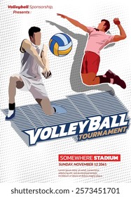 Volleyball Tournament Poster, Championship Sports Event.