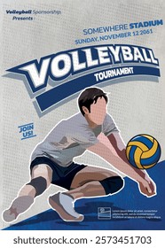 Volleyball Tournament Poster, Championship Sports Event.