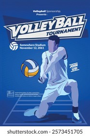 Volleyball Tournament Poster, Championship Sports Event.