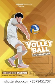 Volleyball Tournament Poster, Championship Sports Event.