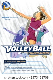 Volleyball Tournament Poster, Championship Sports Event.