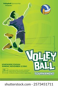 Volleyball Tournament Poster, Championship Sports Event.