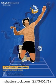 Volleyball Tournament Poster, Championship Sports Event.