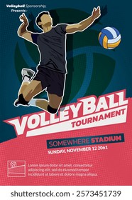 Volleyball Tournament Poster, Championship Sports Event.