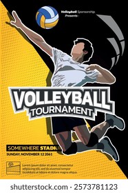 Volleyball Tournament Poster, Championship Sports Event.
