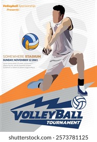 Volleyball Tournament Poster, Championship Sports Event.
