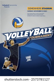 Volleyball Tournament Poster, Championship Sports Event.
