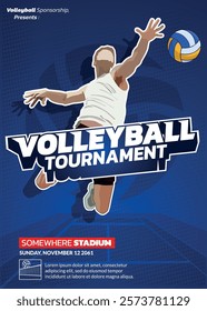 Volleyball Tournament Poster, Championship Sports Event.
