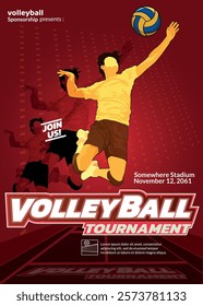 Volleyball Tournament Poster, Championship Sports Event.
