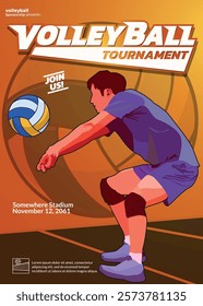 Volleyball Tournament Poster, Championship Sports Event.
