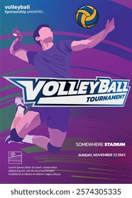 Volleyball Tournament Poster, Championship Sports Event.
