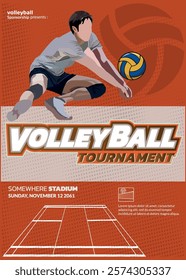 Volleyball Tournament Poster, Championship Sports Event.
