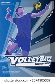 Volleyball Tournament Poster, Championship Sports Event.
