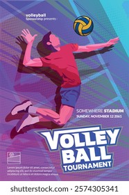 Volleyball Tournament Poster, Championship Sports Event.
