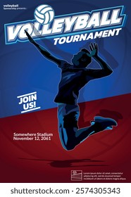 Volleyball Tournament Poster, Championship Sports Event.
