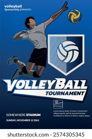 Volleyball Tournament Poster, Championship Sports Event.
