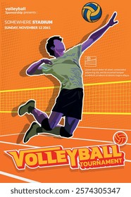 Volleyball Tournament Poster, Championship Sports Event.
