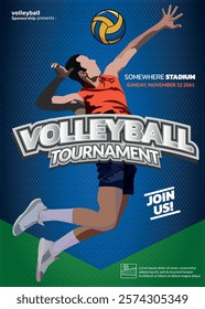 Volleyball Tournament Poster, Championship Sports Event.
