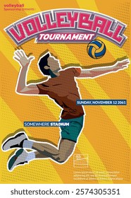 Volleyball Tournament Poster, Championship Sports Event.
