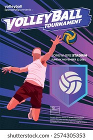 Volleyball Tournament Poster, Championship Sports Event.
