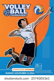 Volleyball Tournament Poster, Championship Sports Event.
