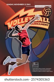 Volleyball Tournament Poster, Championship Sports Event.
