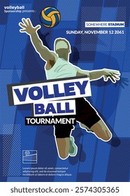 Volleyball Tournament Poster, Championship Sports Event.
