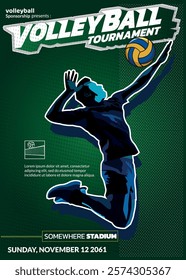 Volleyball Tournament Poster, Championship Sports Event.
