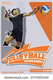 Volleyball Tournament Poster, Championship Sports Event.
