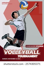 Volleyball Tournament Poster, Championship Sports Event.
