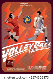 Volleyball Tournament Poster, Championship Sports Event.
