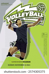 Volleyball Tournament Poster, Championship Sports Event.
