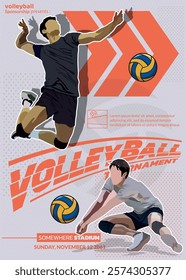 Volleyball Tournament Poster, Championship Sports Event.
