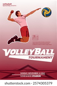 Volleyball Tournament Poster, Championship Sports Event.
