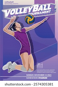 Volleyball Tournament Poster, Championship Sports Event.
