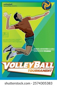 Volleyball Tournament Poster, Championship Sports Event.
