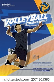 Volleyball Tournament Poster, Championship Sports Event.
