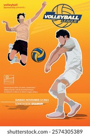 Volleyball Tournament Poster, Championship Sports Event.
