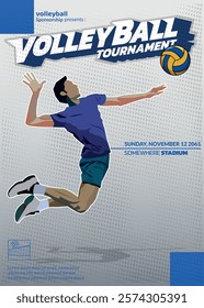 Volleyball Tournament Poster, Championship Sports Event.
