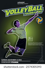 Volleyball Tournament Poster, Championship Sports Event.
